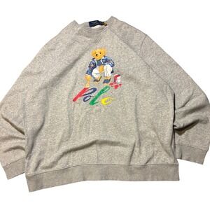 Polo Ralph Lauren Painter Polo Bear Grey Crewneck Sweatshirt Mens XXL Heather